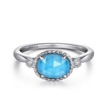 Load image into Gallery viewer, Gabriel &amp; Co. Turquoise and Rock Crystal Diamond Ring
