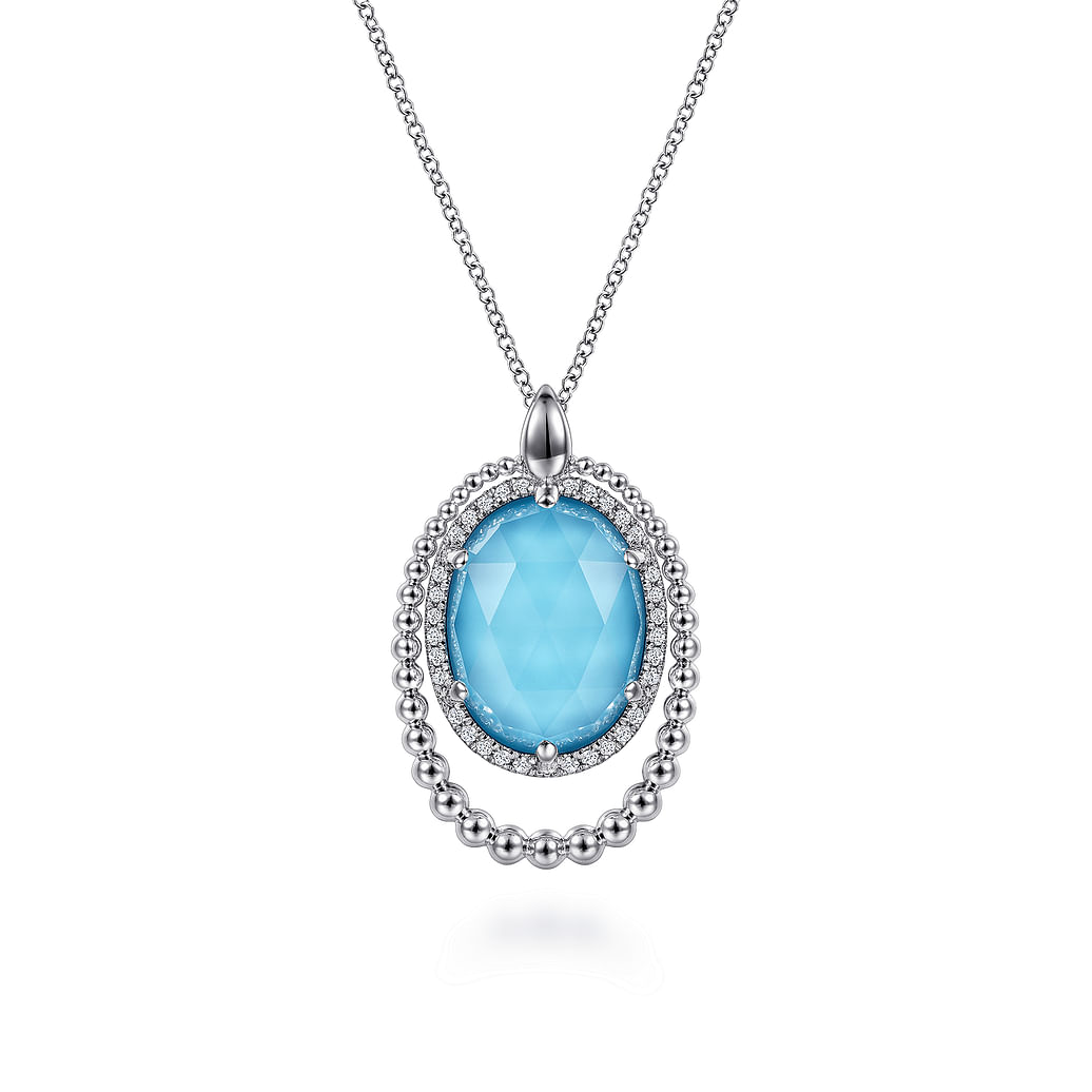 Gabriel & Co. White Sapphire and Rock Crystal and Turquoise Pendant Necklace