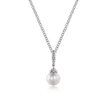 Load image into Gallery viewer, Gabriel Cultured Pearl and Pave Diamond Drop Pendant Necklace
