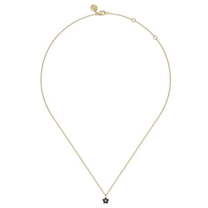 Gabriel Sapphire & Diamond Floral Themed Pendant Necklace