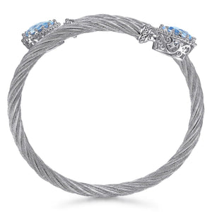 Gabriel Steel and Sterling Silver Blue Topaz Cable Bangle