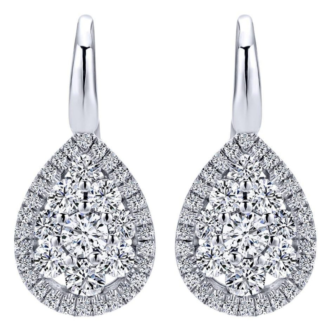 Gabriel Teardrop Cluster Diamond Leverback Earrings