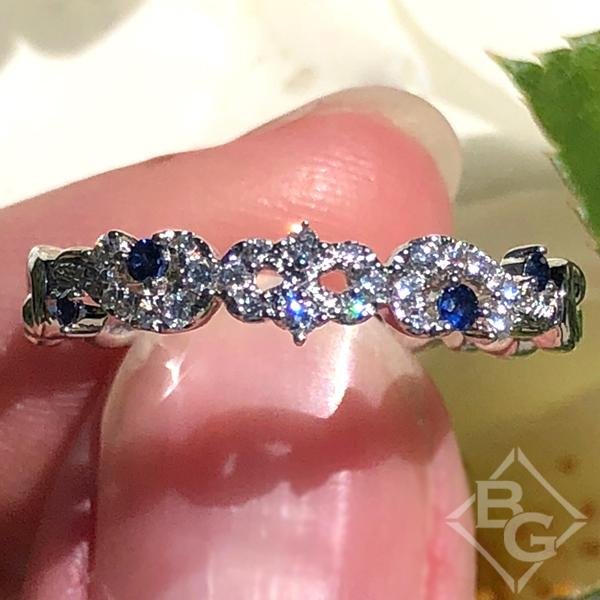 Kirk Kara Angelique Blue Sapphire & Diamond Scrollwork Wedding Ring