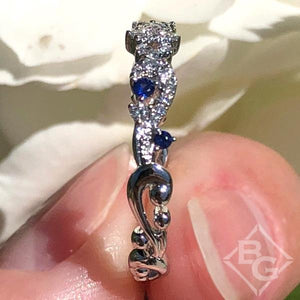 Kirk Kara Angelique Blue Sapphire & Diamond Scrollwork Wedding Ring