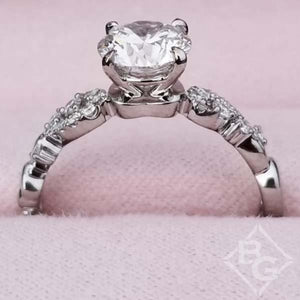Kirk Kara White Gold "Angelique" Diamond Scrollwork Engagement Ring Side View In Box