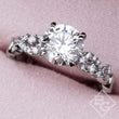 Load image into Gallery viewer, Kirk Kara White Gold &quot;Angelique&quot; Diamond Scrollwork Engagement Ring Top View In Box
