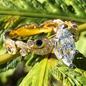 Kirk Kara "Angelique" Scroll Work Blue Sapphire Diamond Engagement Ring