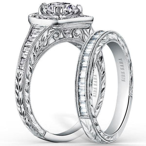 Kirk Kara "Carmella" Cushion Halo Baguette Diamond Engagement Ring