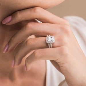 Kirk Kara "Carmella" Emerald Cut Halo Pave Diamond Engagement Ring