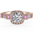 Load image into Gallery viewer, Kirk Kara Rose Gold &quot;Carmella&quot; Pink Sapphire Bezel Set Halo Diamond Engagement Ring Front View 
