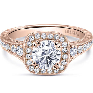 Kirk Kara Rose Gold "Carmella" Round Cut Halo Diamond Engagement Ring Front View