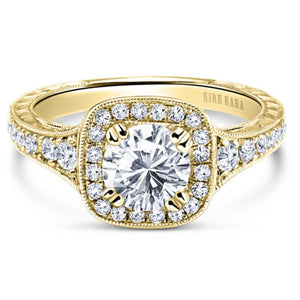 Kirk Kara Yellow Gold "Carmella" Round Cut Halo Diamond Engagement Ring  Front View