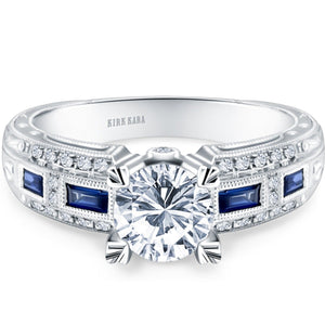 Kirk Kara" Charlotte" Baguette Cut Blue Sapphire Diamond Engagement Ring