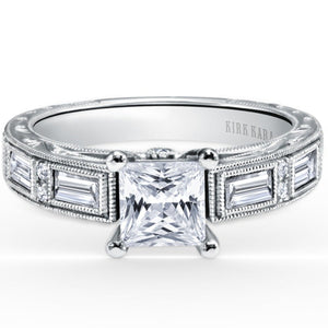 Kirk Kara White Gold "Charlotte" Baguette Cut Diamond Engagement Ring Front View 