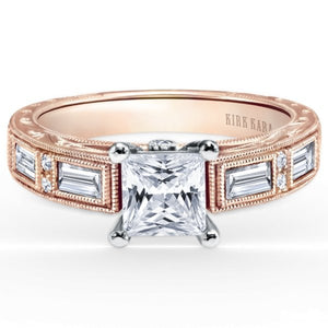 Kirk Kara Rose Gold "Charlotte" Baguette Cut Diamond Engagement Ring Front View