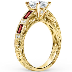 Kirk Kara "Charlotte" Baguette Cut Red Ruby Diamond Engagement Ring