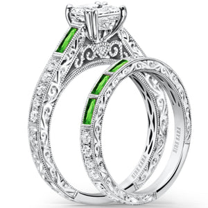 Kirk Kara "Charlotte" Baguette Engraved Tsavorite Engagement Ring