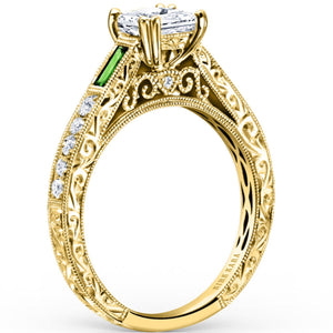 Kirk Kara "Charlotte" Baguette Engraved Tsavorite Engagement Ring