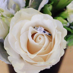 Kirk Kara White Gold "Charlotte" Blue Sapphire Diamond Engagement Ring On Flower