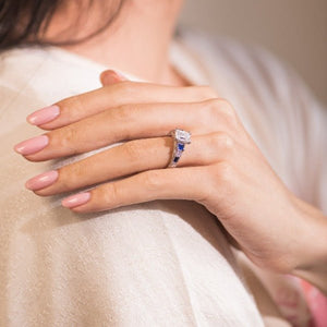 Kirk Kara "Charlotte" Blue Sapphire Diamond Three Stone Engagement Ring