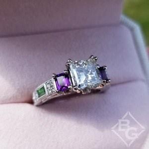 Kirk Kara "Charlotte" Emerald Cut Amethyst & Green Tsavorite Diamond Engagement Ring