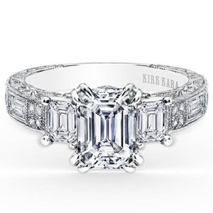 Kirk Kara White Gold "Charlotte" Emerald Cut Three Stone Diamond Engagement Ring Front View