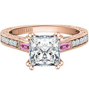Kirk Kara "Charlotte" Engraved Pink Sapphire & Diamond Engagement Ring