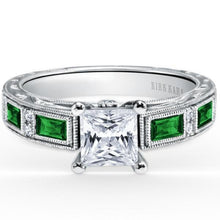 Load image into Gallery viewer, Kirk Kara White Gold &quot;Charlotte&quot; Green Tsavorite Diamond Engagement Ring Front View
