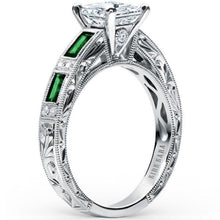 Load image into Gallery viewer, Kirk Kara White Gold &quot;Charlotte&quot; Green Tsavorite Diamond Engagement Ring Angled Side View
