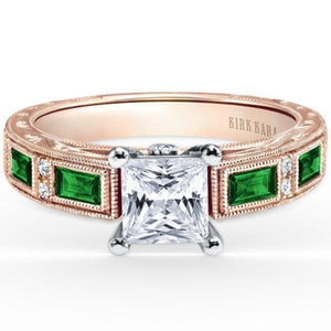 Kirk Kara Rose Gold "Charlotte" Green Tsavorite Diamond Engagement Ring Front View
