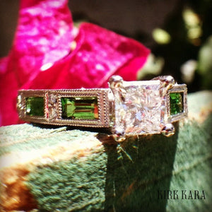 Kirk Kara White Gold "Charlotte" Green Tsavorite Diamond Engagement Ring Front View 