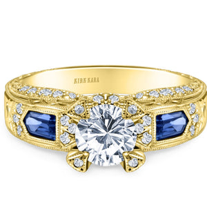 Kirk Kara "Charlotte" Kite Cut Wide Blue Sapphire Diamond Engagement Ring