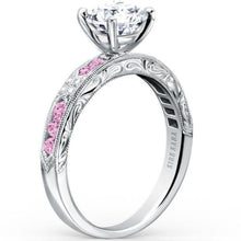 Load image into Gallery viewer, Kirk Kara White Gold &quot;Charlotte&quot; Pink Sapphire Diamond Engagement Ring Angled Side View

