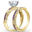 Load image into Gallery viewer, Kirk Kara Yellow Gold &quot;Charlotte&quot; Emerald Cut Amethyst &amp; Diamond Engagement Ring Set Angled Side View 
