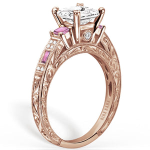 Kirk Kara "Charlotte" Three Stone Pink Sapphire Engagement Ring
