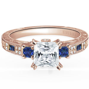 Kirk Kara "Charlotte" Three Stone Princess Cut Blue Sapphire Engagement Ring