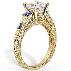 Kirk Kara "Charlotte" Three Stone Princess Cut Blue Sapphire Engagement Ring