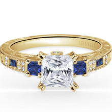 Load image into Gallery viewer, Kirk Kara &quot;Charlotte&quot; Three Stone Princess Cut Blue Sapphire Engagement Ring
