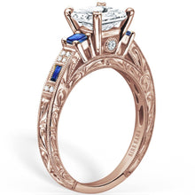 Load image into Gallery viewer, Kirk Kara &quot;Charlotte&quot; Three Stone Princess Cut Blue Sapphire Engagement Ring
