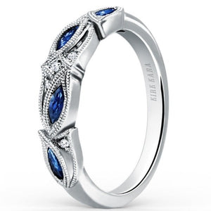 Kirk Kara "Dahlia" Blue Sapphire Marquise Leaf Shaped Designed Wedding Band