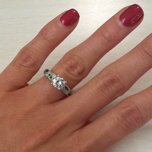 Kirk Kara White Gold "Dahlia" Green Tsavorite Garnet Leaf Diamond Engagement Ring On Model Hand
