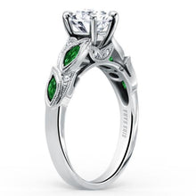 Load image into Gallery viewer, Kirk Kara White Gold &quot;Dahlia&quot; Green Tsavorite Garnet Leaf Diamond Engagement Ring Angled Side View

