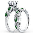 Load image into Gallery viewer, Kirk Kara White Gold &quot;Dahlia&quot; Green Tsavorite Garnet Leaf Diamond Engagement Ring Set Angled Side View
