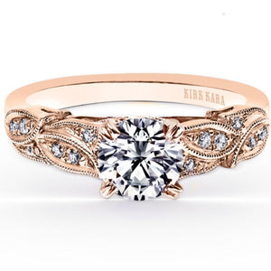 Kirk Kara Rose Gold "Dahlia" Leaf Diamond Engagement Ring Front View