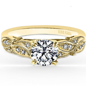Kirk Kara Yellow Gold "Dahlia" Leaf Diamond Engagement Ring Front View