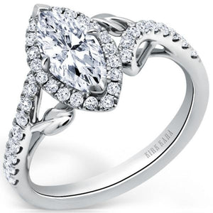 Kirk Kara White Gold "Dahlia" Marquise Cut Halo Diamond Engagement Ring Angled Side View