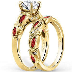 Kirk Kara "Dahlia" Marquise Cut Leaf Red Ruby Engagement Ring