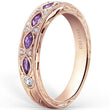 Load image into Gallery viewer, Kirk Kara  Rose Gold &quot;Dahlia&quot; Marquise-Cut Vintage Amethyst Diamond Wedding Band Angled Side View 
