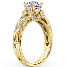 Load image into Gallery viewer, Kirk Kara Yellow Gold &quot;Dahlia&quot; Marquise Side Stone Diamond Engagement Ring Angled Side View
