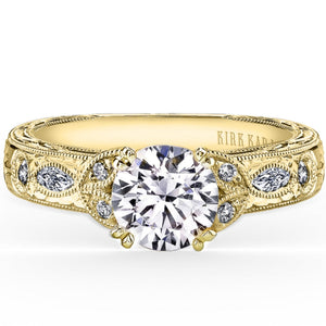 Kirk Kara Yellow Gold "Dahlia" Marquise Side Stone Diamond Engagement  Front View